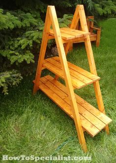 How to build an a-frame plant stand | HowToSpecialist - How to Build, Step by Step DIY Plans Ladder Plant Stand, Plants Stand, Ladder Shelves, Shelves Display, How To Build Steps, Framed Plants, Plant Stands Outdoor, Modern Plant Stand, Wooden Plant Stands