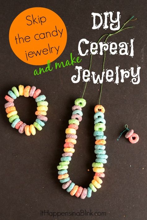 Cereal Arts And Crafts, Fruit Loop Jewelry, Cereal Crafts For Kids, Cereal Jewelry, Cereal Crafts, Diy Cereal, Group Crafts, Food Activities, Candy Jewelry