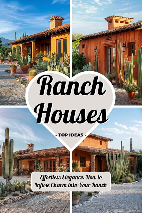 ♥ Dreaming of a cozy ranch house exterior to call home sweet home? 🏡✨ Step into the charm of a modern ranch style home with beautiful ranch house decor and a touch of Spanish ranch style. Perfect for those who love ranch life and western home decor. Explore now! #ranchhouse #ranchstylehomes #ranchdecor #modernranch #ranchlife #spanishranch #ranchstyle #westernhomedecor 🌵🤠 Ranch House Exteriors, Spanish Ranch Style Homes, Modern Ranch House Exterior, Ranch House Style, Ranch Entrance Ideas, Modern Ranch Style Homes, Spanish Ranch, Ranch Entrance, Mid Century Modern Ranch