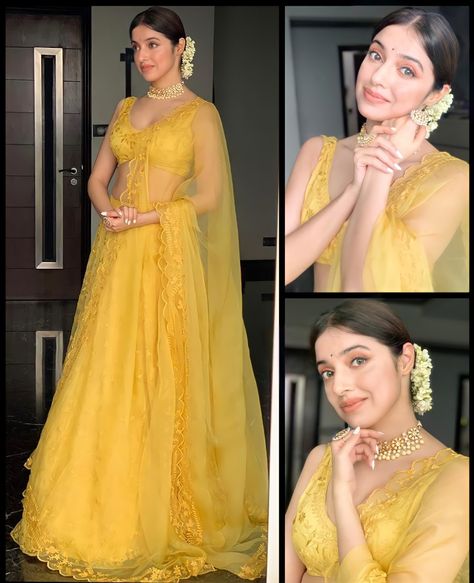 Makeup Looks For Yellow Dress, Bridal Haldi Outfit Indian, Lilac Lehenga, Casual Bridal Dress, Haldi Dress, Haldi Outfit, Simple Lehenga, Mehendi Outfits, Wedding Lehenga Designs