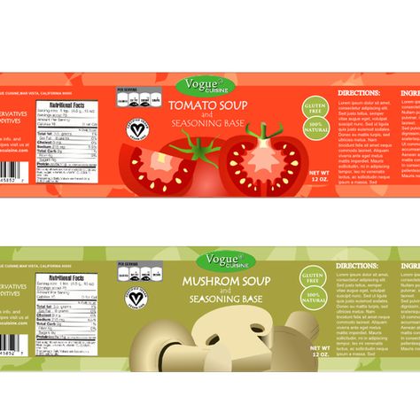 Create exciting product labels for 2 new gourmet healthy soup Soup Packaging, Organic Soup, Flyers Design, Product Labels, Jar Labels, Healthy Soup, Tomato Soup, Graphic Design Tutorials, Product Label