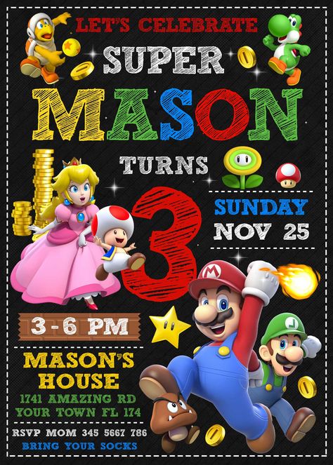 Mario Bros Birthday Invite | Wonderful Invitation Mario And Luigi Birthday Invitations, 4th Birthday Party For Boys Mario, Super Mario 3rd Birthday Party, Mario 1st Birthday Party, Super Mario 2nd Birthday Party, Super Mario Invitations Free Template, Super Mario First Birthday Party, Mario 3rd Birthday Party, Mario 4th Birthday Party