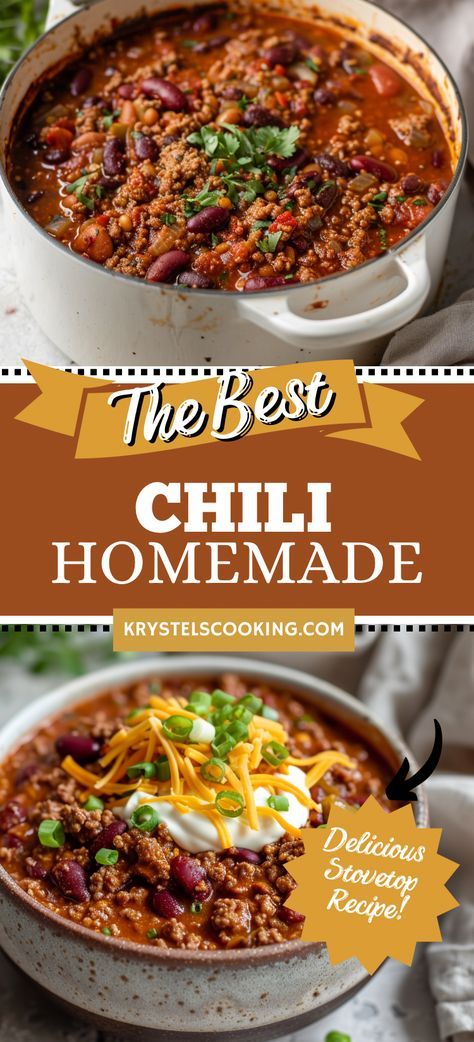 Best Ground Beef Stovetop Chili: Discover the best stovetop chili recipe made with ground beef. It’s easy, homemade, and ideal for dinner! Easy Crockpot Chilli, Best Ever Chili Recipe, Stovetop Chili Recipe, Chili Ground Beef, Best Ever Chili, Best Chilli Recipe, Easy Beef Chili Recipe, Easy Homemade Chili Recipe, The Best Chili Recipe