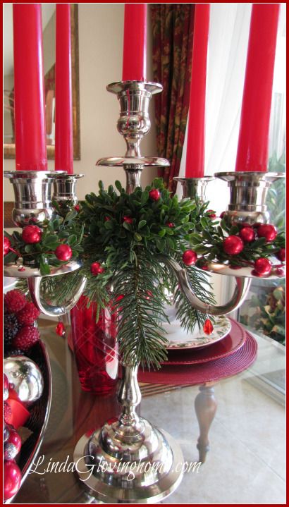 Cottage Christmas Decorating, Christmas Candelabra, Christmas Chandelier, Candle Decorations, Winter Centerpieces, Small Christmas Tree, Christmas Dining Table, Christmas Candle Decorations, Christmas Entertaining