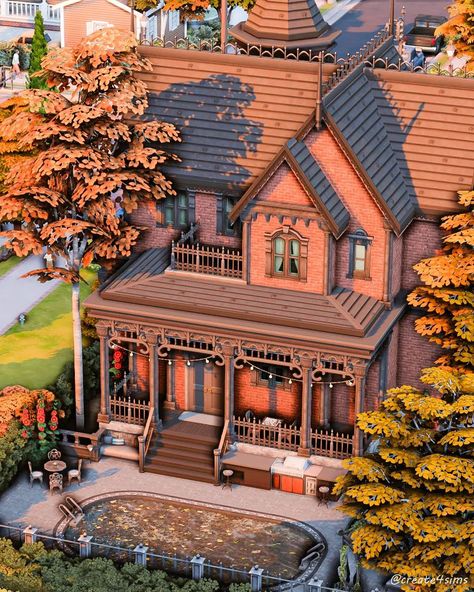 I built a Gothic Victorian House for the Cozy Fall Save File in @thesims 🍂 #EAPartner This build has one master bedroom and one double bedroom for kids. 📺 Speedbuild out! I really hope you like it! Wish you all a great weekend ahead 🤍 See you in my next post! #thesims #ts4 #thesims4 #sims4savefile #sims4builds Sims 4 Small Victorian House, Sims 4 Spooky House, Cozy House Layout, Sims 4 Fall House, Sims 4 Craftsman House, Sims 4 Gothic House, Town Layouts, Sims 4 Victorian House, Sims 4 Victorian