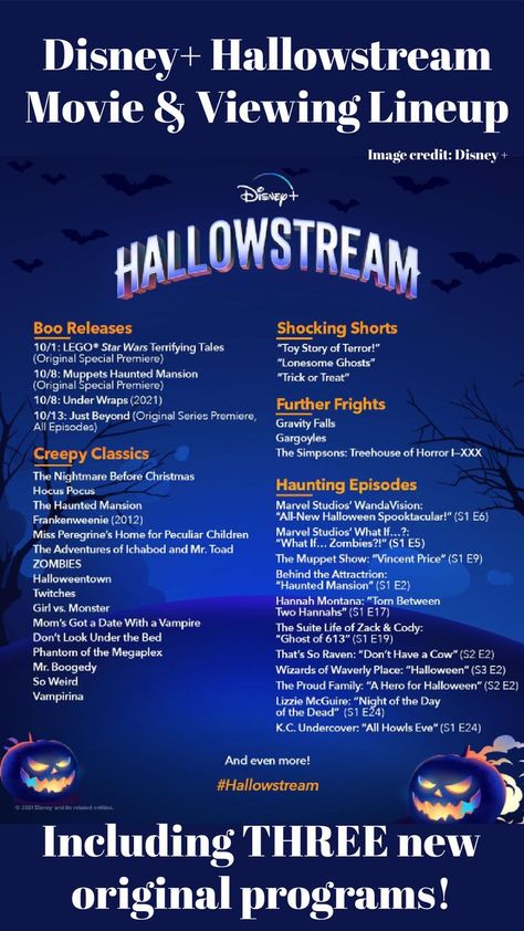 Disney+ Hallowstream Movie and Viewing Lineup (including THREE original programs for Halloween!) Fall Episodes Of Shows, Disney Channel Halloween, Disney Halloween Movies, Spooky Buddies, Halloween Movies List, Halloween Episodes, Halloween Movie Night, Halloween Film, Peculiar Children