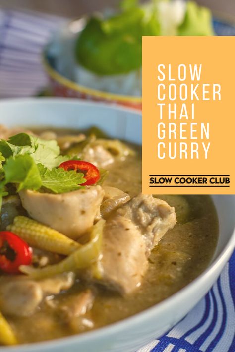 Thai Green Curry Chicken Slow Cooker, Slow Cooker Green Curry, Slow Cooker Thai Green Curry, Slow Cooker Thai Curry, Chicken Curry Crockpot, Crock Pot Curry, Slow Cooker Thai, Green Chicken Curry, Thai Green Chicken Curry