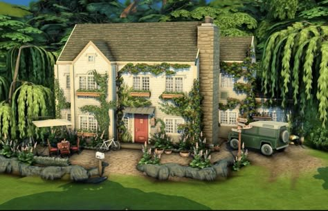 Sims 4 English Country House, Sims 4 Country Estate, Willow Creek Sims 4 House Ideas, Sims 4 Large Cottage, Sims 4 Henford-on-bagley Build, Farmhouse Cc Sims 4, Sims 4 Henford-on-bagley House, Sims Farmhouse, Sims 4 Country House