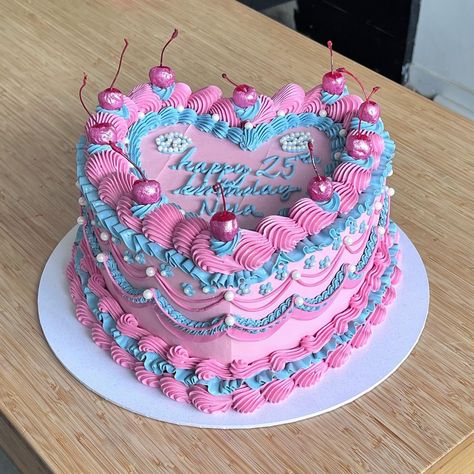 Kawaii Cakes Birthday, Fake Birthday Cake, 21st Bday Cake, 24th Birthday Cake, Kawaii Cakes, 21st Ideas, Candy Birthday Cakes, Pastel Birthday, Vintage Cakes