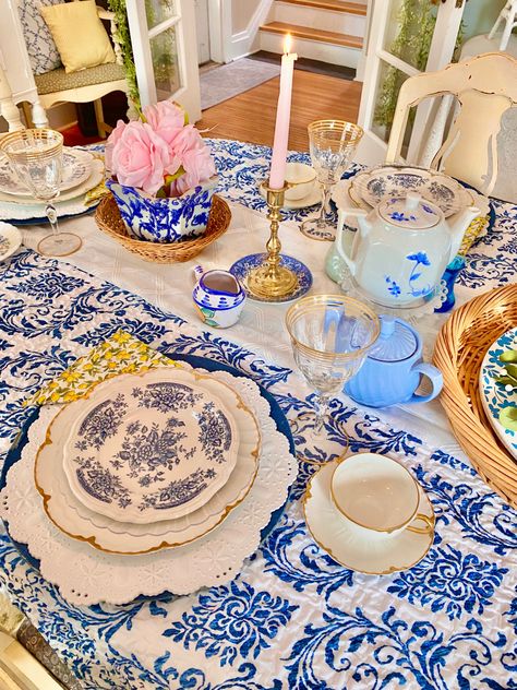 grand millenial style tea party hamptons the summer i turned pretty coastal granddaughter dinner party dinner table setting blue and white hydrangeas flowers elegant tea party setting candles elegance Coastal Tea Party, Coastal Granddaughter Party, Blue And White Tea Party, Blue Tea Party, Elegant Tea Party, Grand Millenial, Hydrangeas Flowers, Tea Party Setting, White Hydrangeas