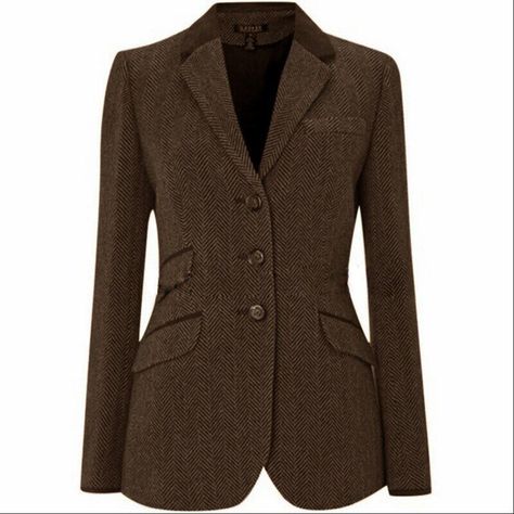 Herringbone Women's Jackets Coat Slim Fit Single Breasted Tweed Jacket Tailored | eBay Womens Structured Jackets, Elegant Jackets For Women Classy, Structured Jackets For Women, Herringbone Blazer Outfit Women, Tweed Vest Outfit Women, British Country Style Women, Tweed Blazer Outfit Women, Suit Coat Women, Equestrian Blazer