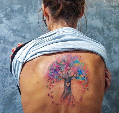 Tree of Life Watercolor Back Piece | Best tattoo ideas & designs Watercolor Tattoo Tree, Flower Of Life Tattoo, Tree Of Life Artwork, Oak Tree Tattoo, Willow Tree Tattoos, Tattoo Color, Tree Of Life Tattoo, Celtic Tree Of Life, Watercolor Tree