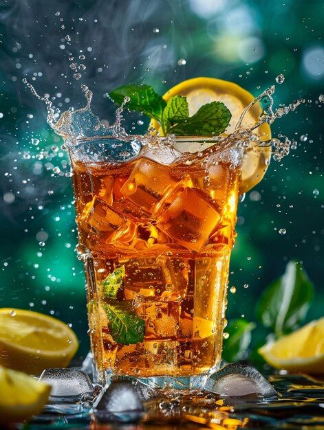 Photo a commercial photography of a glas... | Premium Photo #Freepik #photo Ice Tea Aesthetic, Ice Tea Photography, Ice Lemon Tea, Lemon Background, Ad Photography, Perfect Summer Drink, Splash Photography, Pretty Cups, Cute Instagram Pictures