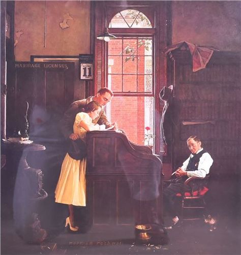 Rockwell Norman | Marriage License | MutualArt Norman Rockwell Art, Rockwell Paintings, Norman Rockwell Paintings, Marriage Records, Marriage License, Painting Gallery, Norman Rockwell, American Artists, Art Works