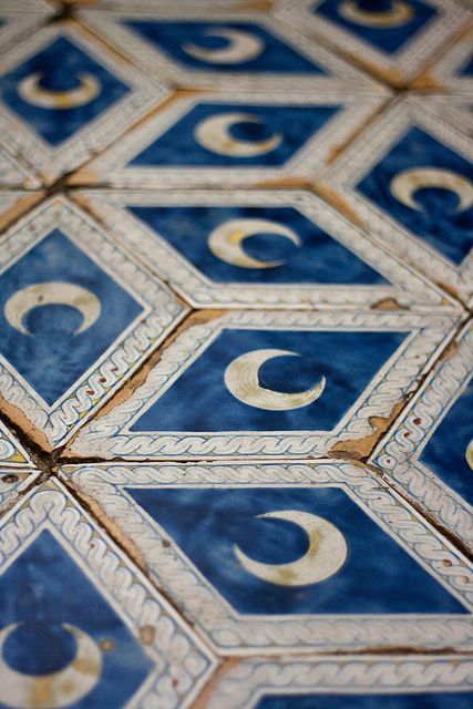 Blue, Gold, and Taupe Crescent Moon Tiles | Jehane Islamic Interior, Ivy House, Deco Pattern, Surf Shack, Boho Home, Ravenclaw, 인테리어 디자인, Siena, My Dream Home