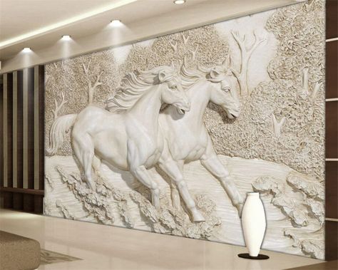 Horse Mural, Wall Stickers 3d, Plaster Wall Art, Bedroom Murals, Horse Wallpaper, Photo Mural, Deco Stickers, Custom Murals, Wallpaper Accent Wall