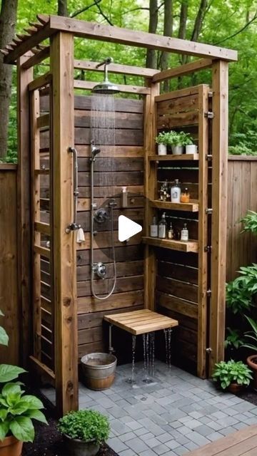 Rustic Outdoor Shower Ideas, Outdoor Shower Enclosure, Bed Diy, Small Porches, Outdoor Bathrooms, Furniture Bed, Anna White, Rustic Outdoor, Kitchen Remodeling Projects