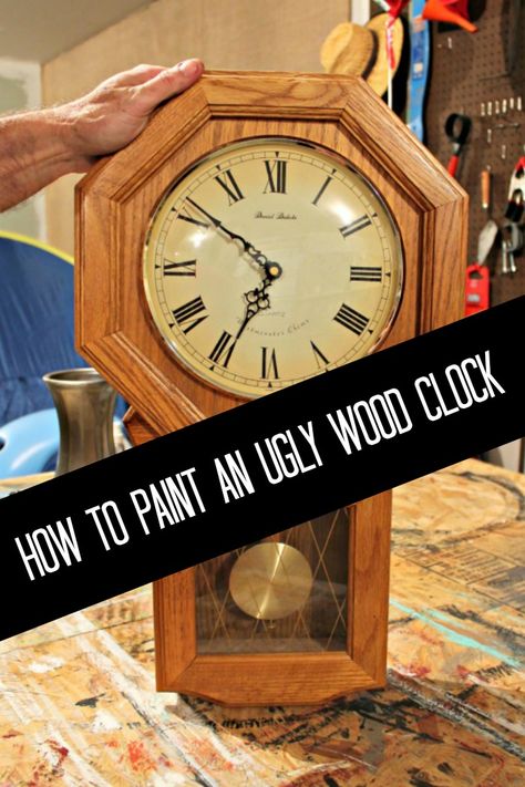 Painted Clocks Ideas, Old Clocks Diy Upcycle, Repurposed Clocks Ideas, Vintage Wall Clock Decor Living Room, Painted Wall Clock, Painted Grandfather Clock Ideas, Diy Wall Clock Ideas How To Make, Painted Clock Ideas, Clock On Mantle