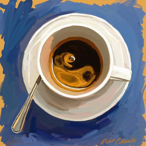 A Cup Of Coffee, Cup Of Coffee, Digital Painting, Oil Painting, Coffee, Art