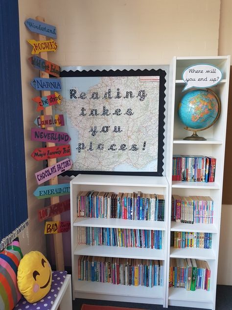 Primary Classroom Reading Corner, Library Corners In Classrooms, School Book Corner Ideas, Year 6 Book Corner Ideas, Ks2 Book Corner Ideas, Year 5 Book Corner Ideas, Book Corner Display Eyfs, Reading Area Ks2, Year 3 Reading Corner