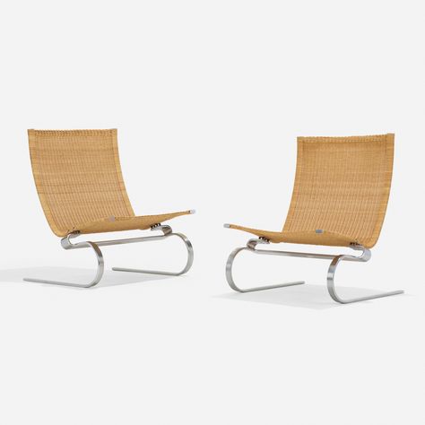 POUL KJAERHOLM, PK 20 lounge chairs, pair | Wright20.com Wegner Armchair, Scandinavian Cabinets, Scandinavian Lounge Chair, Colonial Chair, Poul Kjaerholm, Flat Weave Carpet, Adjustable Floor Lamp, Wall Mounted Cabinet, Lounge Chairs