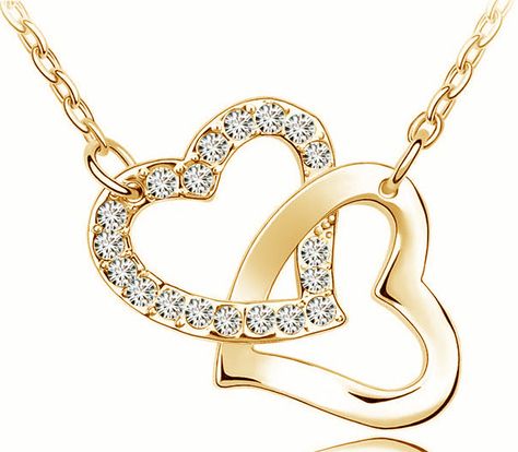 ✿ Rhinestone 8 colors Tiny Chain Necklace Double Heart Pendant ✿ ✔ Low price. ✈ Worldwide FREE Delivery! Interlocking Hearts, Double Heart Necklace, Rhinestone Material, Stainless Steel Chain Necklace, Moissanite Necklace, Hearts Necklace, Luxury Jewellery, Daughter Necklace, Gold Heart Necklace