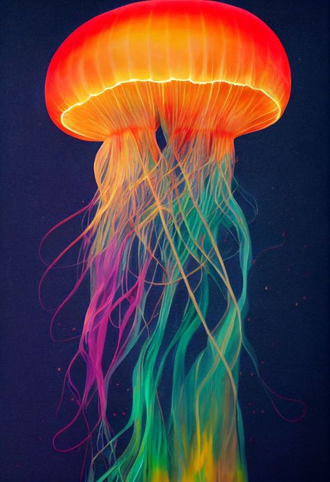 Rainbow fire jellyfish Color Pencil Drawings, Rainbow Jellyfish, Drawing Jellyfish, Uv Photography, Drawing Worksheet, Octopus Painting, Jellyfish Painting, Rainbow Jelly, Colorful Jellyfish