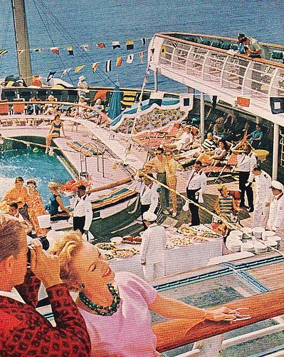 1962 Cruise Ad by hmdavid, via Flickr Enchantment Of The Seas, Cruise Pictures, Ship Poster, Boat Fashion, Nostalgic Images, Love Boat, Boat Party, On A Boat, Shore Excursions