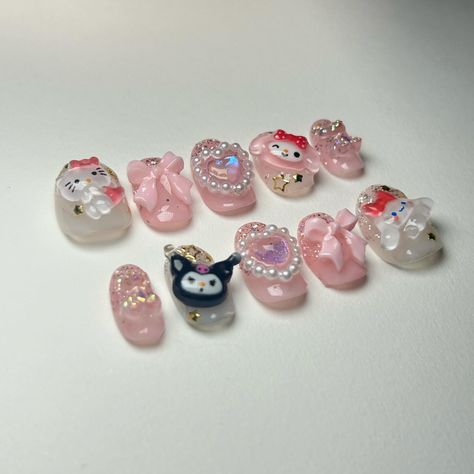 The cutest Sanrio set 🎀🩷🌷 • • • • • #nailsnailsnails #nailart #nails #nailinspiration #nailinspo #pressonnails #pressons #gelx #gelxnails #gelnails #sanrio #hellokitty #mymelody #koreannailart #sanrionails Sanrio Charms, Sanrio Nails, Korean Nail Art, Nail Sets, Press Ons, Nails Gel, Prom Nails, Nail Inspiration, Cat Scratching