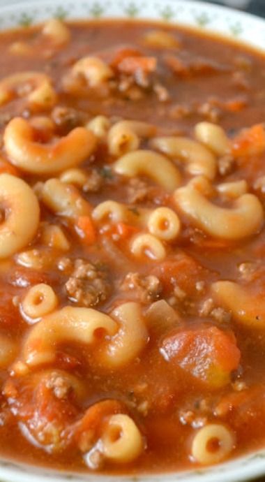 Tomato Macaroni Soup Recipe, Tomato Macaroni Soup, Macaroni Beef, Hamburger Mac, Tomato Macaroni, Macaroni Soup Recipes, Bowl Of Chili, Charro Beans, Macaroni Soup