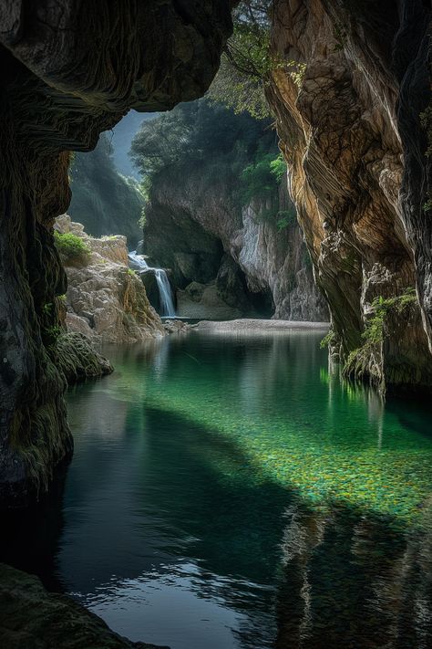 Discover a hidden oasis within a cavern, where sunlight dances through the openings, illuminating the vibrant greens of moss-covered walls. Feel the magic of nature's secluded spots. Save this gem to your board, and follow for more enchanting finds! 🌿✨ Merliah Summers, Underground Pool, Hidden Oasis, Nature Tourism, Enchanting Garden, Asian Landscape, Moss Covered, Rustic Bathroom Designs, Peaceful Place