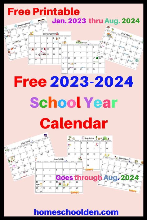 Free Printable 2023-2024 School-Year Calendar includes the major holidays, etc. Teacher Calendar Printables Free, 2023-2024 School Year, School Calendar 2023-2024, Academic Calendar 2023-2024, Free Printable Preschool Calendar, School Year Calendar 2023-2024, 23-24 School Year Calendar, Back To School 2023-2024, 2024 Holiday Calendar