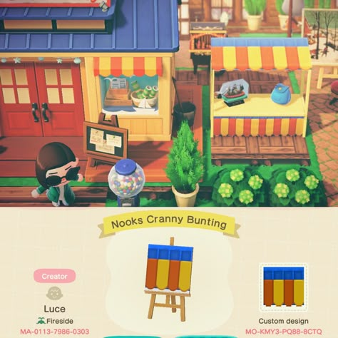 animal crossing new horizons acnh red and yellow Nook stall bunting qr code codes Animal Crossing Codes Stall, Animal Crossing Ideas Nook Cranny, Stall Design Animal Crossing Code, Stall Qr Code Animal Crossing, Anch Design Codes Stall, Acnh Booth Design Codes, Acnh Nooks Cranny Design Code, Acnh Custom Design Stalls, Acnh Design Id Codes Flag