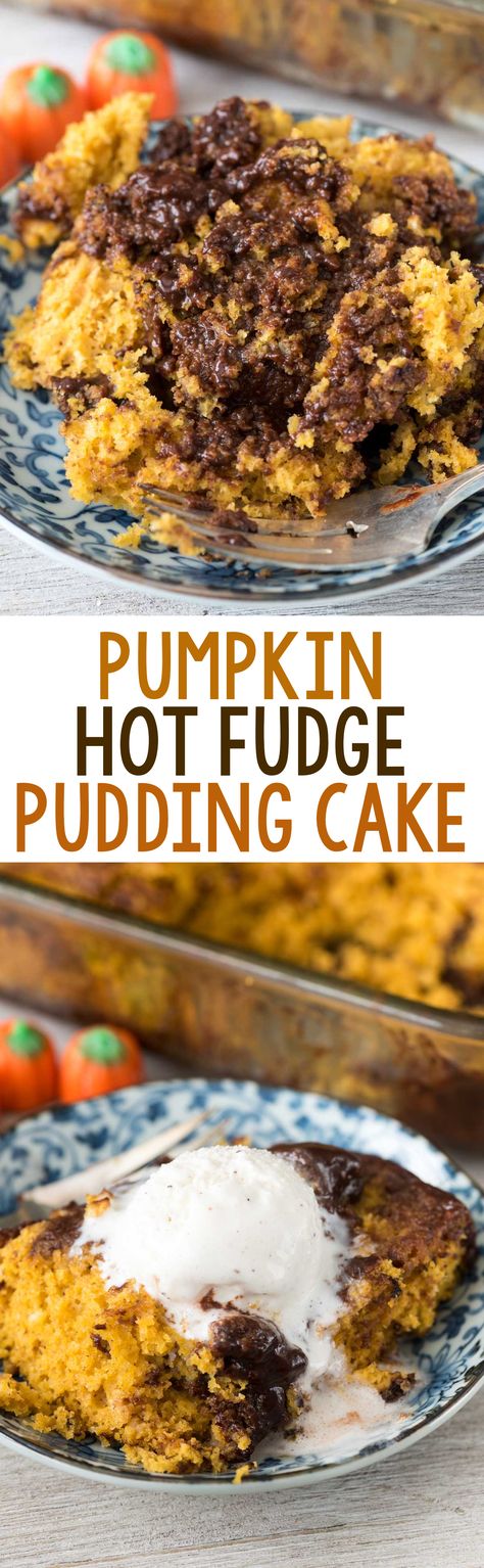 Hot Fudge Pudding Cake, Hot Fudge Pudding, Easy Pumpkin Cake, Fudge Pudding Cake, Crockpot Cake, Pumpkin Cake Recipe, Pumpkin Baking, Fudge Pudding, Pumpkin Cake Easy