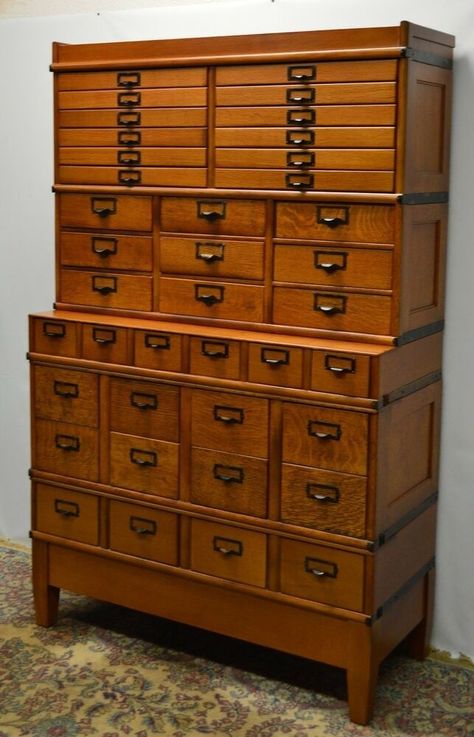 Card File Cabinets - Ideas on Foter Library Card Catalog Cabinet, Map Storage, Card Catalog Cabinet, Library Card Catalog, Painting Wooden Furniture, White Furniture Living Room, Oak Cabinet, Storage Decor, Industrial Design Furniture