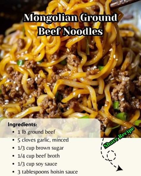 Mongolian Ground Beef Noodles, Ground Beef Noodles, Mongolian Ground Beef, Ramen Recipes Easy, Beef Noodles, Asian Noodle Recipes, Chinese Cooking Recipes, Crockpot Recipe, Mongolian Beef