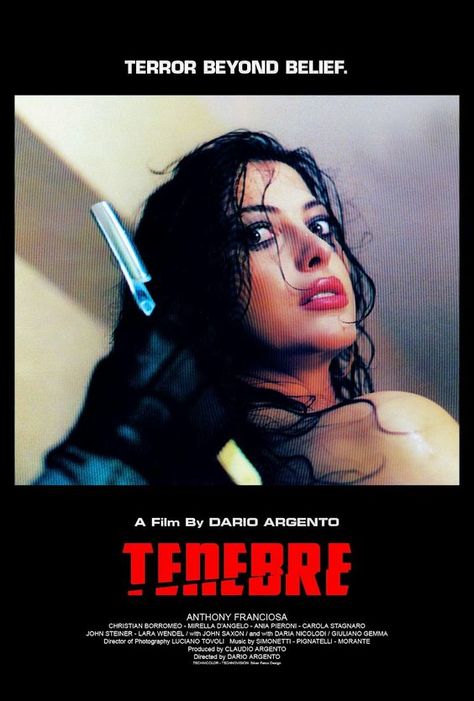 Tenebre a film by Dario Argento Dario Argento Poster, Italian Horror Movie Posters, Giallo Movie Posters, Giallo Poster, Sliver Movie, Grindhouse Posters, Giallo Movies, Italian Horror, Horror Poster