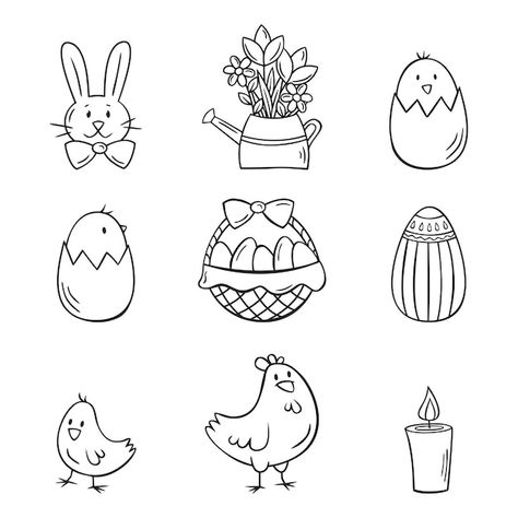 Vector hand drawn icons set of easter el... | Premium Vector #Freepik #vector #bunny #rabbit-illustration #cute-doodle #cute-element Easter Doodles, Drawn Icons, Hand Drawn Icons, Sketch Style, Doodle Sketch, Vector Hand, Icon Set, Premium Vector, Graphic Resources