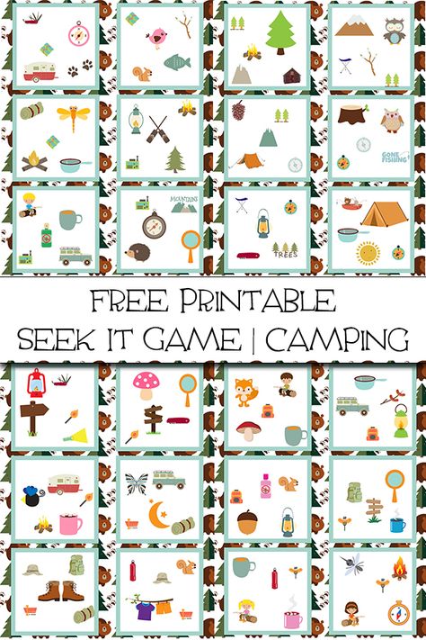 Camping Board Games, Seek It Game Printable Free, Camping Memory Game, Spot It Printable Free, Camping Dramatic Play Preschool Free Printable, Spot It Game Printable Free, Rainy Day At Home, Camping Printables, Camping Theme Preschool