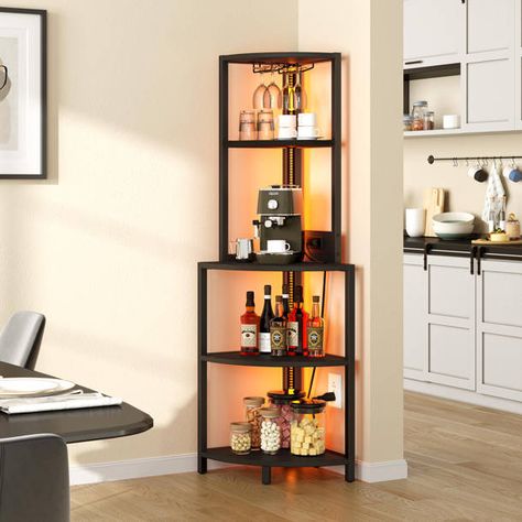 Trent Austin Design® Patria 67" H x 16.5" W Wood Wine Display Rack Corner Storage Shelve with Door & Reviews - Wayfair Canada Corner Bar Ideas For Home, Corner Bar Ideas, Pantry Corner, Corner Bar Cabinet, Coffee Lifestyle, Popular Kitchen Designs, Corner Shelving Unit, Coffee Mornings, Coin Bar