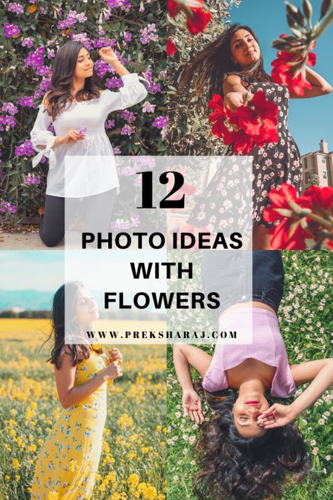 How to make your boring photos petal bit fun? Here are 12 photo Ideas with flowers in creative ways for your next fun photoshoot. #flowers #creativeportraits #photoshoot #portraits #photography #flowerphotography #creativephotography Tulip Garden Photoshoot Ideas, Taking Pictures With Flowers, How To Take Pictures With Flowers, Photography In Flower Fields, Floral Photo Shoot Ideas, Photo Pose With Flowers, Flower Garden Poses Photo Ideas, Flower Garden Picture Poses, Spring Poses Photo Ideas