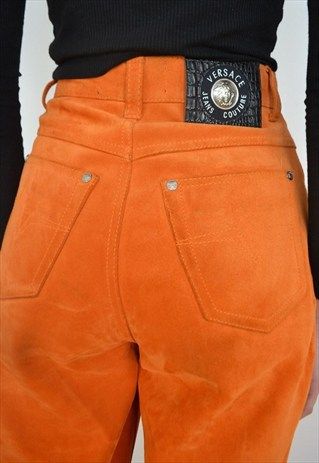 Orange Jeans, Vintage Versace, Vintage Levis Jeans, Orange Aesthetic, Fire Fits, Orange Crush, High Waisted Jeans, Fashion Images, Orange Fashion