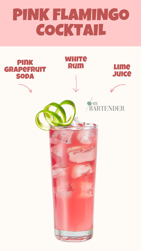 Pink Flamingo Pink Flamingo Cocktail, Easy Pink Cocktail Recipes, Pink Cocktails Recipes, Rum Cocktails Easy, Flamingo Cocktail, Bacardi Cocktail, Hawaiian Drinks, Tart Flavors, Vodka Recipes Drinks