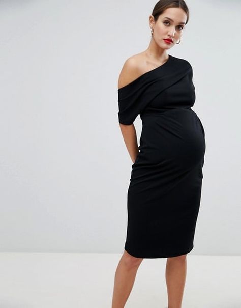 ASOS DESIGN Maternity pleated shoulder pencil dress Prego Style, Maternity Dress Wedding Guest, Cocktail Dress Maternity, Pregnant Dress, Beautiful Maternity Dresses, Maternity Styles, Maternity Black Dress, Nursing Maternity, Maternity Chic