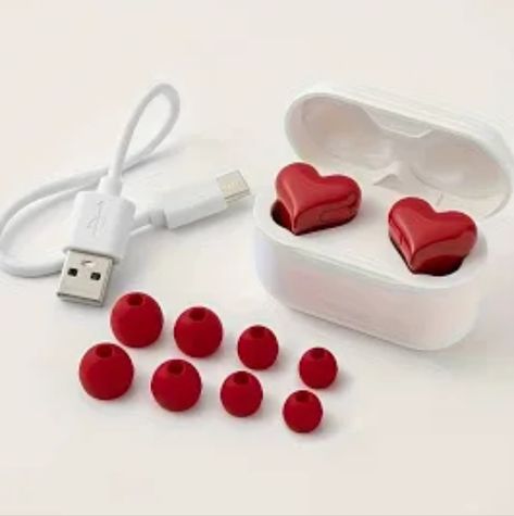 A Beautiful Set Of Heart Earbuds. Great For Any One Heart Earbuds, Fancy Keyboard, Headphones Earbuds, Sony Headphones, Earbud Headphones, Cool Items, Keyboard, Headphones, Red