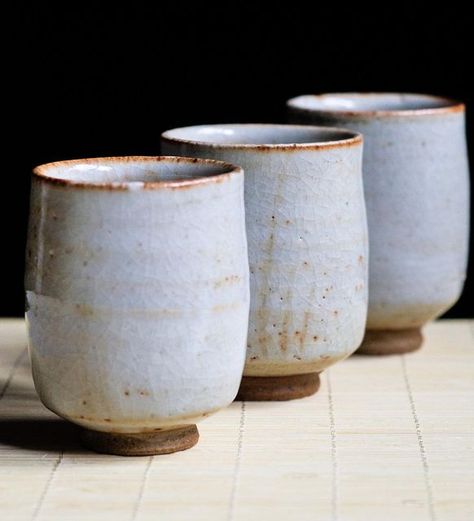 OYU ceramics by Michał Koczor on Instagram: "Shino Yunomi cups. White stoneware, gas fired in reduction to cone 10.  #cup #cups #teacup #teacups #teabowl #twaeare #teaaddict #yunomi #guinomi #shino #shinoglaze #tea #gongfu #japanesetea #japanesepottery #pottery #ceramic #ceramics #stoneware #wheelthrown #wheelthrownpottery" Yunomi Cups, Ceramic Tumbler, Wheel Thrown Pottery, Pottery Techniques, Japanese Pottery, Ceramic Tableware, Gas Fires, Japanese Tea, Tea Bowls