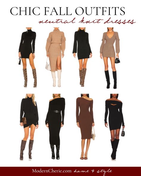 "Elevate your fall fashion with cozy elegance. Explore the warmth and style of neutral knit dresses, perfect for autumn's embrace. Discover versatile looks to keep you chic and comfortable all season long. #FallOutfits #NeutralKnitDresses #AutumnFashion" Dress With Tall Boots, Knit Dress Black, Knit Dresses, Chic Fall Outfits, Fall Outfit Ideas, Seasonal Fashion, Tall Boots, Office Wear, Fall Outfit