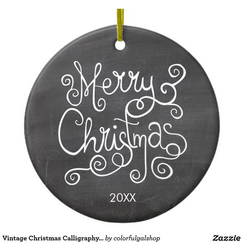 Vintage Christmas Calligraphy Chalkboard Photo Ceramic Ornament Chalkboard Christmas Tree, Calligraphy Chalkboard, Tag Ornaments, Chalkboard Ornament, Flourish Calligraphy, Chalkboard Christmas, Merry Christmas Calligraphy, Vintage Merry Christmas, Chalk Sign