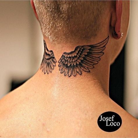 Behind The Neck Tattoos, Back Of Neck Tattoo Men, Wing Neck Tattoo, Tatuaje De Alas, Alas Tattoo, Wing Tattoo Men, Best Neck Tattoos, Small Neck Tattoos, Cross Tattoo For Men