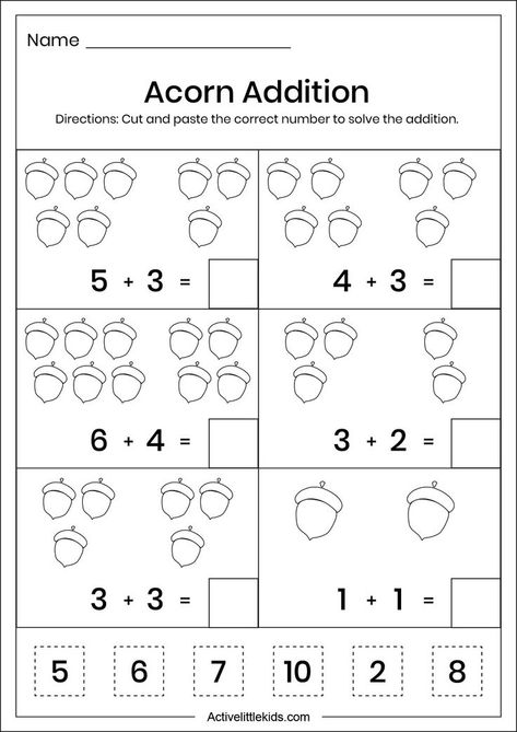 Bbm Matematik Prasekolah, Addition Worksheets For Preschoolers, Fall Preschool Worksheets Free Printables, Fall Addition Worksheets Free, Worksheet For Addition, Subtraction Preschool, Addition Worksheets Kindergarten, Ukg Syllabus, Addition With Pictures